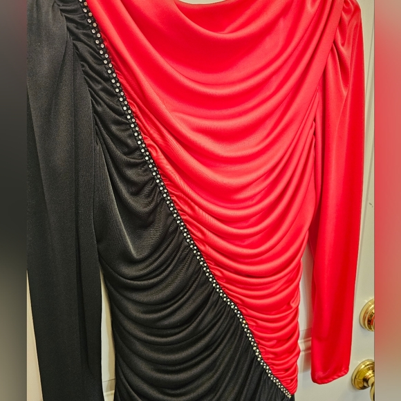 Abby Keni dress, 80s, vintage, asymmetrical,  red and black,  retro, costumes, - Picture 7 of 11